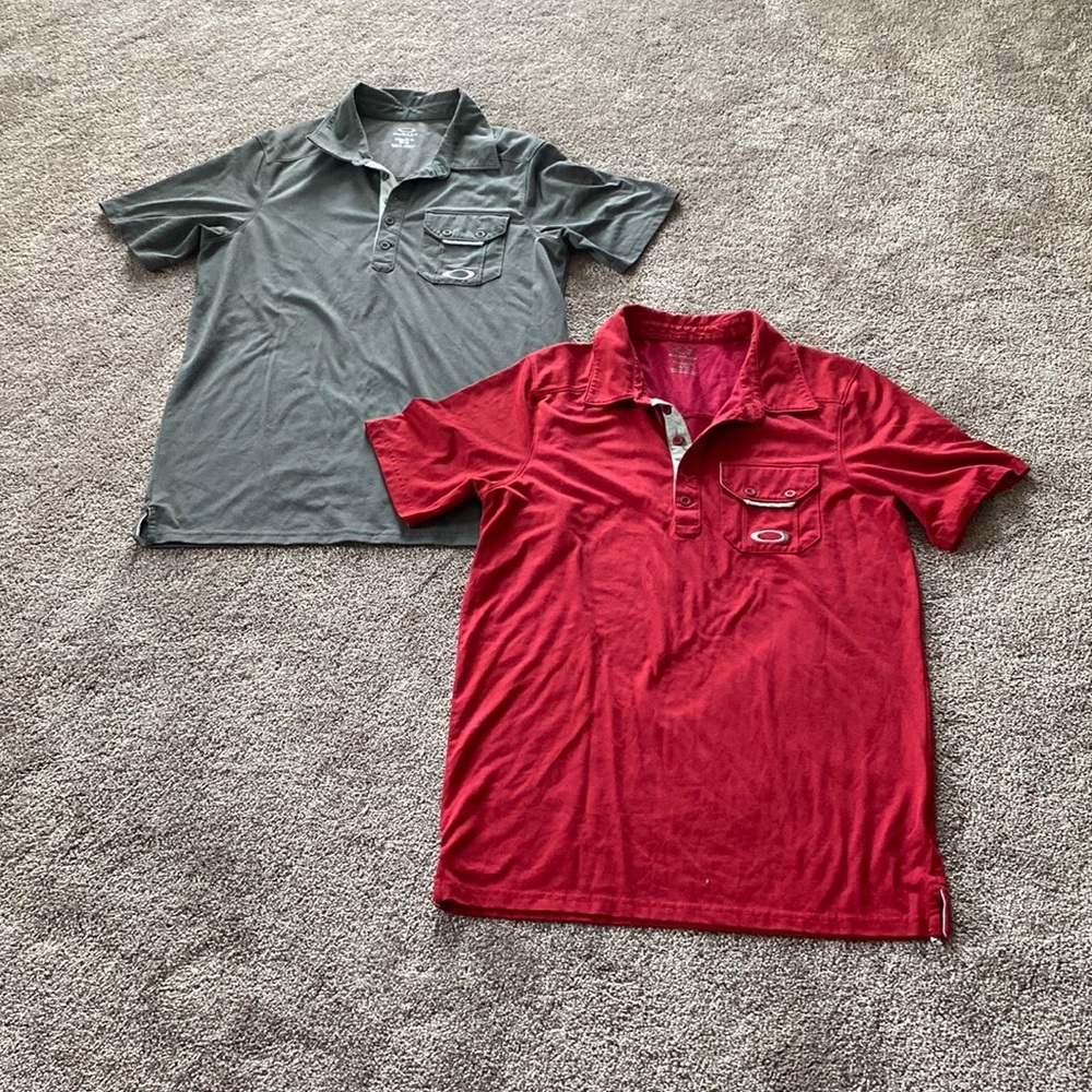 Oakley Polo Shirt Bundle Red Gray Regular Fit Casual Athletic SIZE M